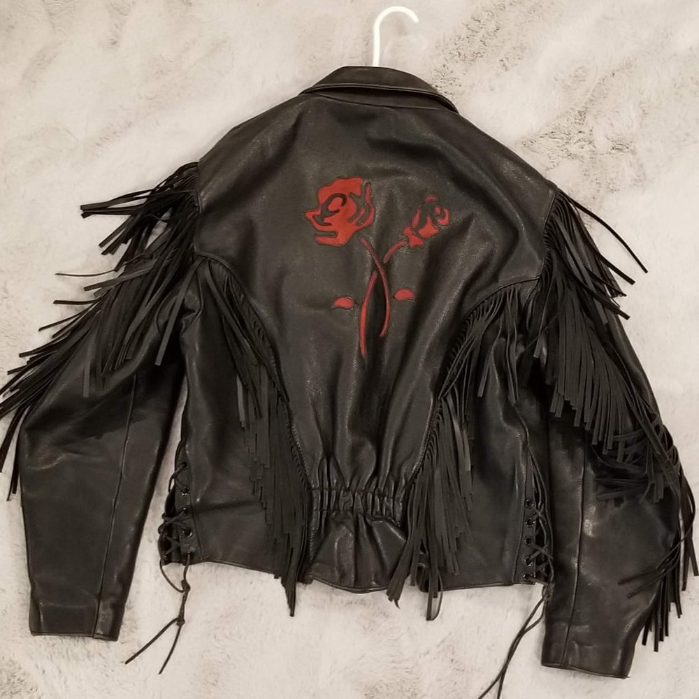 FMC Red Rose Leather Fringe Ladies Jacket - Picture 2 of 8